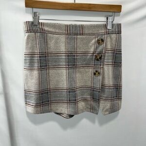 Altar'd State Gray Plaid Mini Skirt with Button Accents